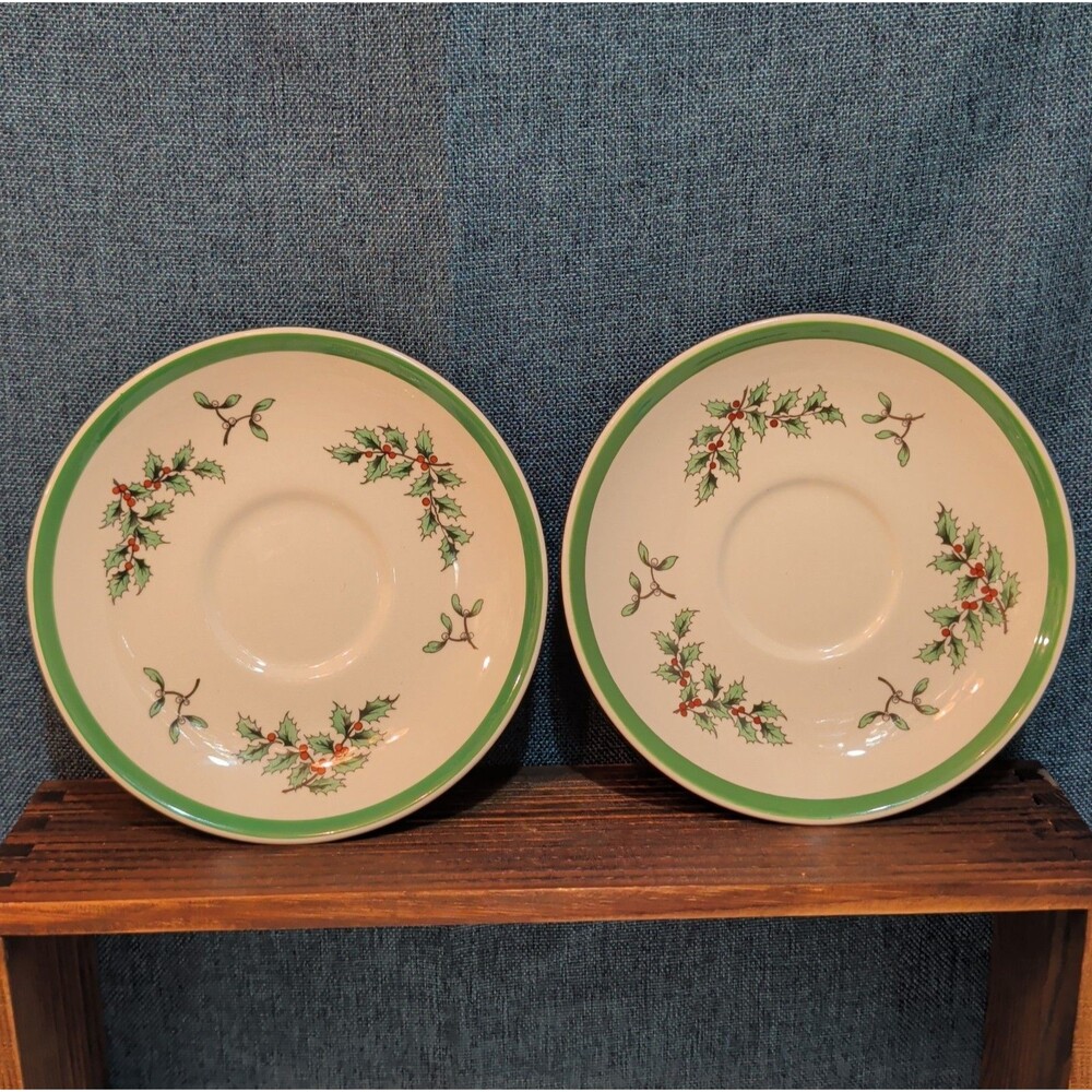 Spode Christmas Tree S3324 England 5.75" Saucers Set 2 Vintage